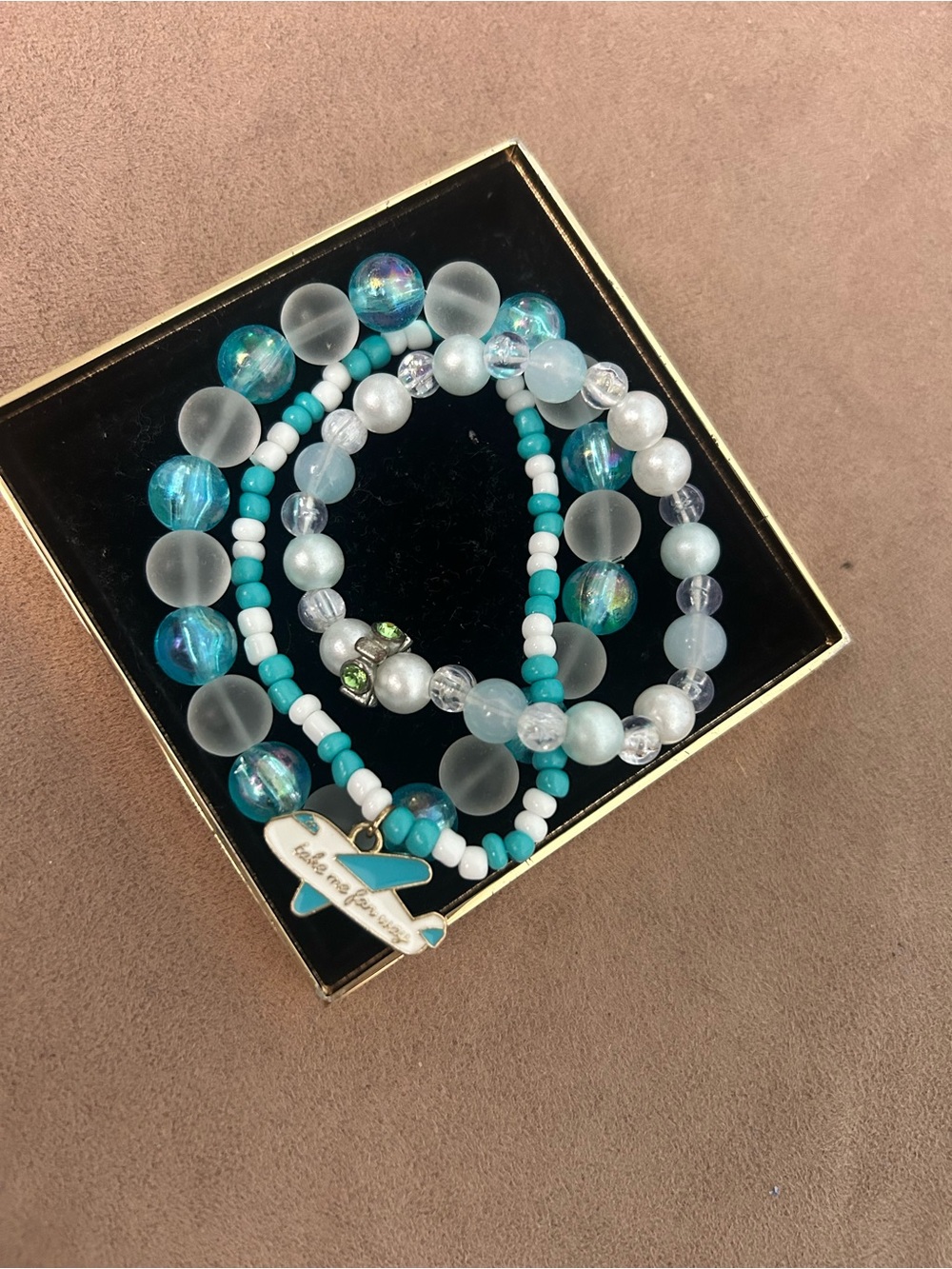 Turquoise & White Beaded Stretch Bracelet Set - Layered Beach Style